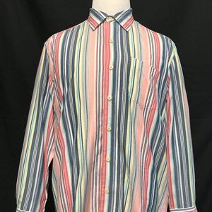 tommy bahama men's blue white pink stripe botton down long sleeve shirt xxl